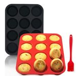 Bongpuda Silicone Muffin Pan,2 Pack 12 Cups Silicone Egg Bites Pan,Non-Stick,Easy to Release,BPA Free,for Egg Muffins,Cupcakes, Tarts, Breads(Black + Red)