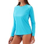 NAVISKIN Women's UPF 50+ Sun Protection Long Sleeve Shirts Rash Guard Shirts Quick Dry Lightweight Hiking Shirts Sea Blue Size L