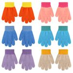 QKURT 6 Pairs Toddler Knitted Gloves, Kids Winter Cold-proof Gloves Unisex Full Finger Stretch Gloves with Excavator Pattern for 2-4 Years Boys Girls (Rainbow)