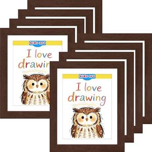 FrameWorks 8-Pack, 10"x12.5" Mahogany Wooden Kids Art Frame with Magnetic Door – Display for 3D Artwork, Photos, Crafts – Gallery Style Edges Wall Decor for Home, Playroom, Easy Access Frame