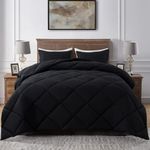 ELNIDO QUEEN® Black Twin Comforter Set with 1 Pillow Sham - 2 Pieces Bed Comforter Set - Quilted Down Alternative Comforter Set - Lightweight All Season Bedding Comforter Sets Twin Size(64×88 Inch)