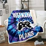 Homewish Gaming Gamer Bedding Soft Fleece Throw Blanket - Plush Warm Tie Dye Spiral Blanket Warming Decor Gift, Modern Boys Man Video Games Themed Bed Blankets - Purple Blue Black Baby 30"x40"