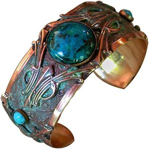 Elaine Coyne Collectible Wearable Artwear - Art Deco Patina Cuff Bracelet - Chrysocolla