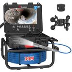 Sanyipace Sewer Inspection Camera, Drain Camera with Distance Counter, 9" Pipe Industrial Endoscope with DVR & Audio Recorder, FHD 1080P Sewer Camera with 12 LED Lights and 5X Zoom, 100FT/30M