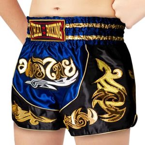 SIAMKICK Youth Muay Thai Shorts for Kids (4 Years - 10 Years) Boxing Kickboxing MMA Training Trunk for Boys and Girls, Navy Bodhi, Small