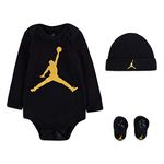 Nike Baby Long Sleeve Bodysuit, Hat and Booties 3 Piece Set (Black(LJ0263-K5X)/Gold, 0-6 Months)