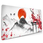 Watercolor Japanese Mouse Pad 35.4 X 15.7 Inch XXL Ink Style Art Cherry Blossom Pink Full Desk Mousepad Extended Large Non-Slip Rubber Base Keyboard Mat with Stitched Edges for Gaming Office