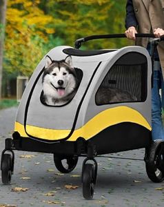BingoPaw Extra Large Dog Buggy, Portable Dog Stroller 4 Wheels for Large Dogs Pet Cat Travel Carriage Stroller Breathable Carrier Upload to 65KG,XL