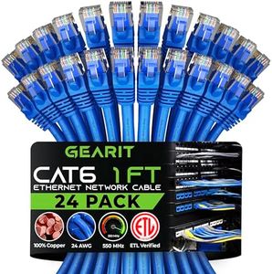 GearIT Cat 6 Ethernet Cable 1 ft (24-Pack) - Cat6 Patch Cable, Cat 6 Patch Cable, Cat 6 Cable, Cat6 Ethernet Cable, Network Cable, Internet Cable for Personal Computer - Blue 1 Foot