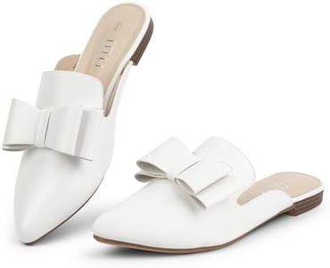 MUSSHOE Mules for Women Comfortable Pointed Toe Backless Slip-on Slides Loafer Flats with Bowknot,White PU 8.5
