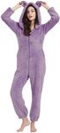 Flygo Womens Onesies Pajamas One Piece Hooded Adult Pajamas Winter Fuzzy Sleepwear(Purple-L)