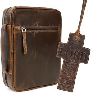 ELIZO Leather Bible Cover for Men Bible Case for Women Zippered Holder Protector Cross Church Tote Bag Carrying Organizer Sleeve Gift Study Antique