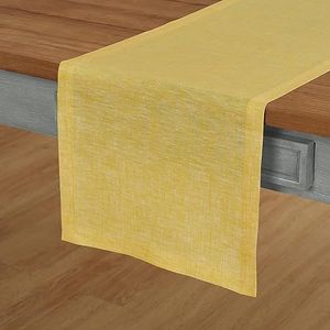 Solino Home Linen Table Runner 72 Inches Long – 100% Pure Linen Chambray Lemon Yellow Table Runner 14 x 72 Inch – Machine Washable Dining Table Runner – Athena