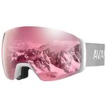 AVAWAY Ski Goggles Magnetic Interchangeable Lens- Anti-fog Pink Snowboard Snow Goggles for Men Women with Anti-Slip Strap