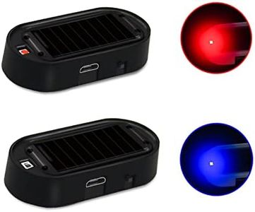 ANKIA 2PCS Solar Power Fake Car Alarm LED Light, Simulated Dummy Warning Anti-Theft LED Flashing Security Light, Car Alarm System Lamp with USB Port, Blue & Red Light (Black)