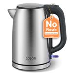 Cosori Kettle, Plastic-Free Water Contact, Kettles Electric Brushed Stainless Steel Durable Filter, 3000W Fast Boil Automatic Shut Off & Boil-Dry Protection, Hot Water Boiler & Heater, 1.7L, Silver