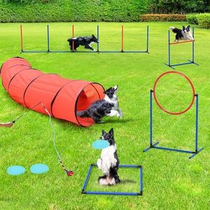 YITAHOME Dog Agility Accessories Kit: Includes Flirt Pole Toy, 2 Hurdles, 3 Frisbees, 6 Weaving Poles, 1 Agility Tunnel, Pause Box, Full Set of Agility Equipment for Backyard Outdoor