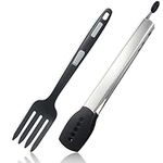 Silicone Fork set 2 Pcs Kitchen Utensils Stainless Steel Tongs for Cooking with Silicone tips 10 inch black Pasta Fork and Salad Tongs Nonstick Cookware Dishwasher Safe 600℉ Heat Resistant BPA Free