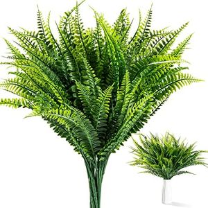 MAQIHAN 6 PCS Fake Fern - Artificial Ferns for Outdoors Faux Ferns for Outdoor Planter Large Outdoor Patio Decor Boston Fern Artificial Plants Faux Greenery Outdoor Porch Decor