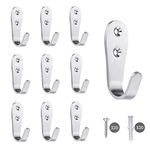 Pure SUS304 Solid Stainless Steel Heavy Duty Hook, Punch-Free Installation, Luggage Key Hook, Bathroom Kitchen Dining Room, Indoor and Outdoor Hook(0.98 inches- 1 Hooks(10 Pieces)