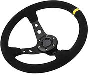 Lebeauty 350mm Deep Dish 6 Bolt For JDM Sport Racing Steering Wheel Suede Horn Button US Included Steering Wheel, Cable, Wrench 14in (Black Yellow)