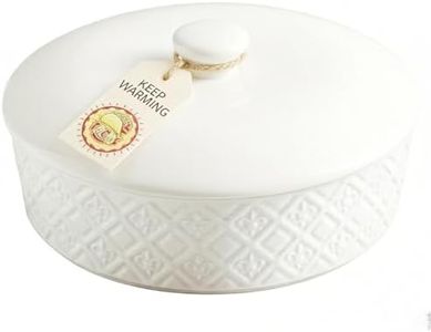 Large Tortilla Warmers with Lid, Embossed Ceramic Tortilla Holder Servers Oven Safe - Taco Tuesday, Taco Bar, 8.8 Inch Microwavable Food Storage Container, Bread Warmer Pancake Warmer, White