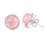 Redgem Silver Stud Earrings for Women and Girls Natural Precious Stone Rose Quartz Pink