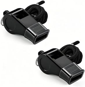 Guokoo 2 Pack Black Whistle for Coaches, Loud Crisp Sound Sports Whistles with Mouth Grips & Lanyards, Durable Plastic Whistle for Teachers, Referees, Officials, Emergency Use & Outdoor Activities