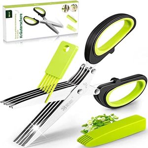 Forbici per erbe aromatiche, Forbici da cucina a 5 Lame in Acciaio Inox con coperchio di sicurezza e pettine per la pulizia, forbici per spezie verdure per erbe aromatiche, erba cipollina, prezzemolo