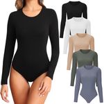 TVKSOM 4/5 Pack Long Sleeve Bodysuit for Women Round Neck Casual Basic Stretchy Body Suits Tops