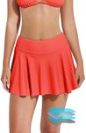 Beautikini Period Swimwear Menstrual Leakproof Swim Bottoms Swim Skirt Mid Waist Bathing Suit Bottoms for Teens Girls Cayenne Red Medium