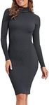 PrettyGuide Women Slim Fit Ribbed Turtleneck Long Sleeve Midi Length Sweater Dress Gray M