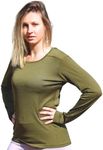 Roman Trail Outfitters Merino Wool Women's Long Sleeve Top |Crew Neck Shirt | Lightweight | Moisture Wicking | Base Layer, Deep Olive, Large