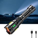 Fire turtle M036 Rechargeable Tactical Flashlight with Type-C | Ultra-Bright 10,000 Lumens LED Torch, Long-Range Beam, Waterproof for Outdoor Trekking & Emergency Use (M036 Torch)