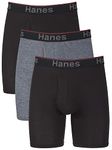 Hanes Men's Total Support Pouch Boxer Brief Underwear, Anti-Chafing, Moisture-Wicking Odor Control, 3-Pack, Long Leg-Gray/Black-3 Pack, 3XL (Pack of 3)