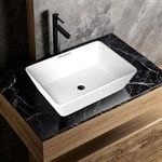 REMANENCE Granite Quartz Countertop Wash Basin | Designer Table Top Bathroom Sink | Vessel Sink Wash Basin Over Counter for Bathroom, Hotel, Living Room (18 X 13 X 5.5 Inch) (Matte White)