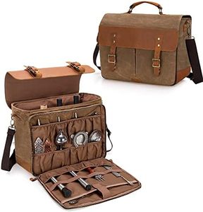 LoDrid Vintage Bartender Kit Bag with Flexible Compartments for Wine, Leather Waxed Canvas Bartender Bag with Removable Dividers, Bar Bag with Handle and Shoulder Strap, Bag Only, Patent Design