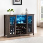 GarveeHome Wine Bar Cabinet with Led Light,Home Coffee Cabinet with Wine and Glass Rack,Kitchen Buffet Sideboard with Storage,Liquor Cabinet for Bar,Dining Room,Kitchen(Dark Rustic Oak)