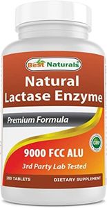 Best Naturals Lactose Intolerance Relief Tablets with Natural Lactase Enzyme, Fast Acting High Potency Lactase, 9000 FCC ALU, 180 Count