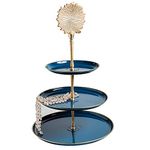 Elan Mild Steel, Brass, Aluminium Dhoora Three Tier Cake Stand, Cupcake Stand For Party (Emerald Green Round)