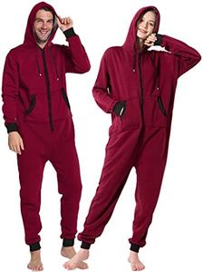 Laahoem Unisex Adult Pajamas Hooded Men Women Jumpsuit Zip Sportwear, Dark Red With Black Zipper, Medium