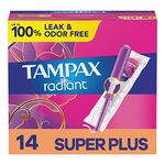 Tampax Radiant Tampons, Super Plus Absorbency, With Leakguard Braid, Unscented, 14 Count