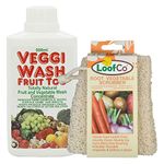 Fruit and Vegetable Cleaner Set Including Two Bottles of Veggi Wash Concentrate 500ml and a LoofCo Vegetable Scrubbing Sponge for Safe, Natural and Non Toxic Cleaning of Your Food