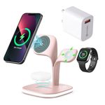 UNIGEN AUDIO MAGTEC 500 4in1 Mag-Safe Charging Station [with Adapter] Compatible with iPhone 16/15/14/13/12, Apple Watch SE/7/6/5/4/3/2 Edition - Stay Connected and Powered Up with Style-Pink