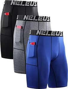 Neleus Men's 3 Pack Compression Shorts Athletic Sport Underwear6034BlackGreyBlueUS MEU L