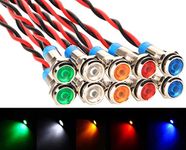 Gebildet 10pcs 6mm 1/4" AC/DC 12-24V LED Energy Saving Metal Indicator Light Waterproof Signal Lamp with Wire(Green/Yellow/Red/Blue/White)