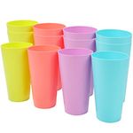 BELLE VOUS 12 Pack Coloured Plastic Cups - 600ml/20 fl oz - Reusable Drinking Tumblers in 4 Colours - Hard Plastic Drinkware for Parties, Camping, BBQs, Picnics & Beach - Dishwasher Safe & BPA Free