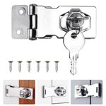 ADERTOS Keyed Hasp Lock Hasp and Staple with Padlock, Heavy Duty Shed Lock Door Lock Hasp Twist Knob Keyed Locking Hasp Safety Door Clasp Gate Lock with Key for Cabinets Cupboard Drawer Gate (3 Inch)