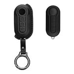 kwmobile Leather Key Cover Compatible with Fiat Lancia 3 Button Car Flip Key Key Cover - Genuine Leather - Black