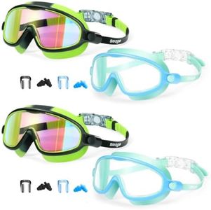 Seago 4 Pack Swim Goggles for Kids 3-14 Anti-Fog & UV 180° View Bulk